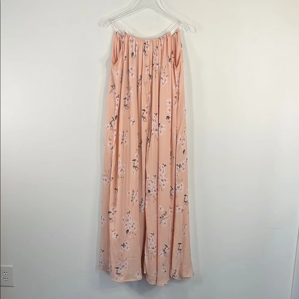 Abercrombie‎ & Fitch Peach Floral Maxi Dress Pink Blossom High Neck Tie Back Med